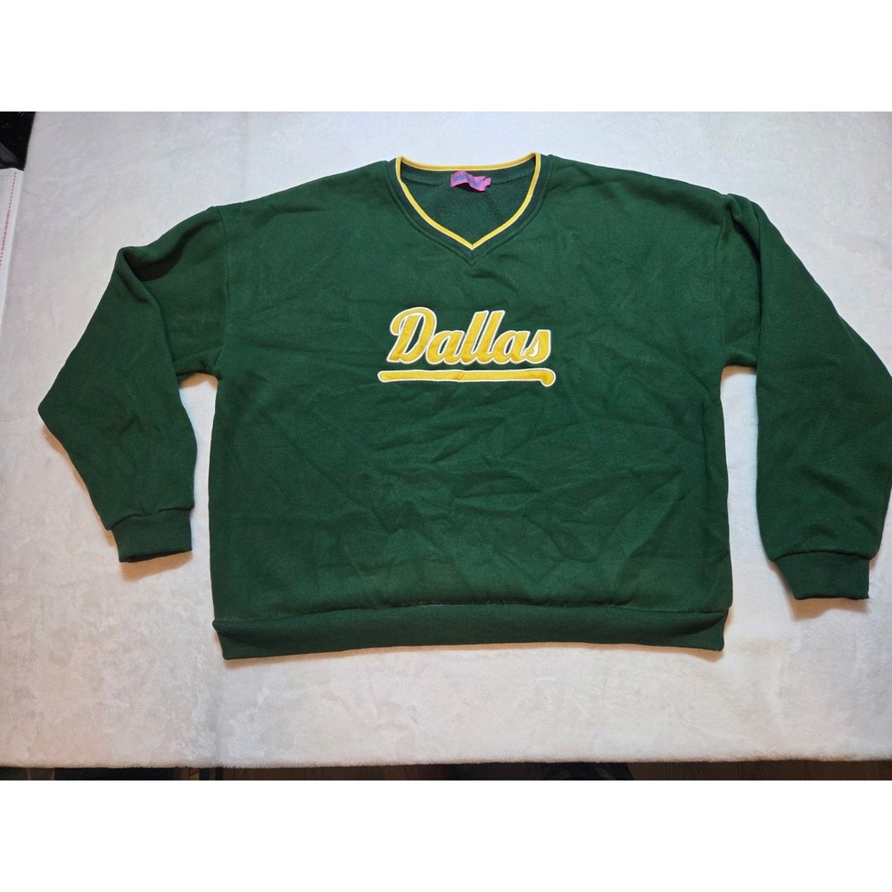 EDIKTED Dallas Sweatshirt Womens Size S Green Yellow V Neck Graphic Pullover 303